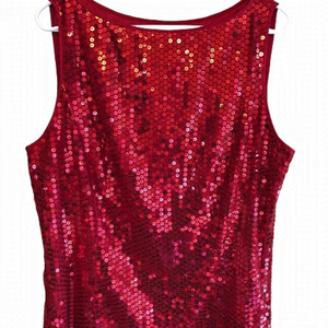 𝅺liz Claiborne Red Sequinned Sleeveless Top EUC